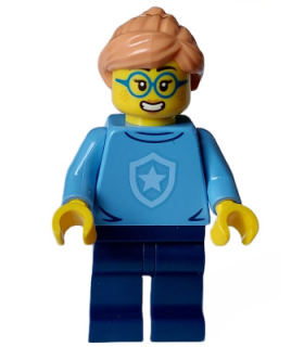Police - City Officer in Training Female, Medium Blue Shirt with Badge, Dark Blue Legs, Nougat Hair, Glasses