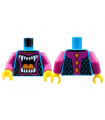 Dark Azure Torso Racing Suit, Angry Open Mouth with White Teeth and Orange Tongue Pattern / Magenta Arms / Yellow Hands