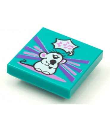 Dark Turquoise Tile 2 x 2 with Groove with BeatBit Album Cover - Singing Mouse Pattern