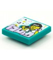 Dark Turquoise Tile 2 x 2 with Groove with BeatBit Album Cover - Rapper in Black Beanie with Music Note Necklace Pattern