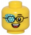 Yellow Minifigure, Head Black Glasses, Dark Turquoise Eye Patch with White Dots, Freckles, and Open Mouth Smile Pattern