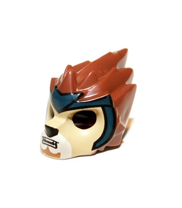 Reddish Brown Minifigure, Headgear Mask Lion with Tan Face and Dark Blue Headpiece Pattern