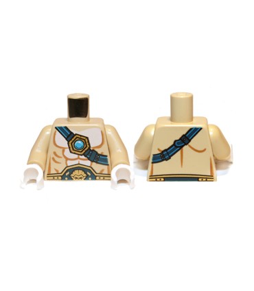 Tan Torso Chest with Body Lines, Dark Blue and Gold Belt and Strap, and Dark Azure Round Jewel Pattern / Tan Arms / White Hands