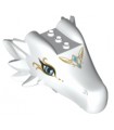 White Dragon Head (Elves) Jaw Upper Large, 3 Studs on Top with Dark Azure Eyes, 2 Diamonds and Gold Tribal Pattern (Elandra)