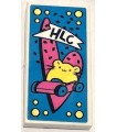 White Tile 2 x 4 with , Bright Light Yellow Hamster Driving Car and Dark Pink Heart on Dark Azure Background Pattern (Sticker)