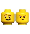 Yellow Minifigure, Head Dual Sided Reddish Brown Eyebrows and Freckles, Lopsided Grin / Frown Pattern (Jay) - Hollow Stud