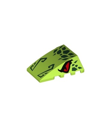 Lime Wedge 4 x 4 Triple Curved No Studs with Red Eyes and Dark Green Scales and Nose Pattern