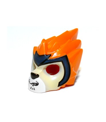 Orange Minifigure, Headgear Mask Lion with Tan Face, Crooked Smile and Dark Blue Headpiece Pattern