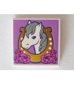 White Tile 2 x 2 with Horse Head Facing Left in Horseshoe and Flowers Pattern