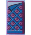 Magenta Tile 2 x 4 with Bedspread with Magenta Flowers and Medium Blue Stripes and Corner Pulled Back Pattern (Sticker)
