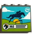 Dark Bluish Gray Panel 1 x 4 x 3 with Side Supports - Hollow Studs with 'HLC' and Jumping Horse on TV Screen Pattern (Sticker)