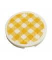 White Tile, Round 3 x 3 with Bright Light Orange and White Checkered Pattern (Sticker) - Set 41444