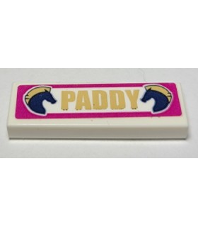 White Tile 1 x 3 with 'PADDY' and 2 Dark Blue Horses Pattern (Sticker) - Set 41367