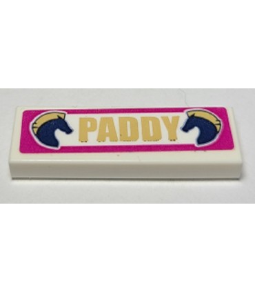White Tile 1 x 3 with 'PADDY' and 2 Dark Blue Horses Pattern (Sticker) - Set 41367