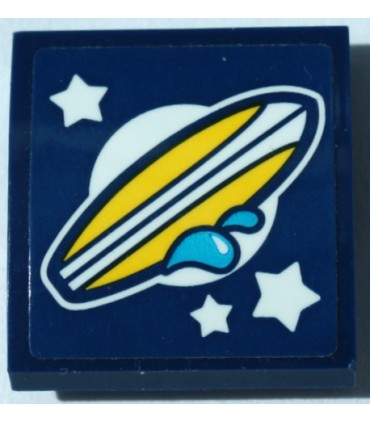 Dark Blue Slope, Curved 2 x 2 x 2/3 with Yellow Surfboard, White Stars and Medium Azure Water Splashes Pattern (Sticker)
