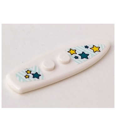 White Minifigure, Utensil Surfboard Standard with Dark Turquoise and Yellow Stars Pattern (Stickers) - Set 41364
