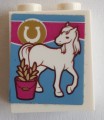 White Brick 1 x 2 x 2 with Inside Stud Holder with Horseshoe, Horse and Grain in Bucket Pattern (Sticker) - Set 41126