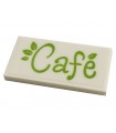 White Tile 2 x 4 with Lime 'Cafe' and Leaves Pattern (Sticker) - Set 41444
