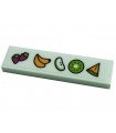 Light Aqua Tile 1 x 4 with Strawberries, Bananas, Apple Slice and Kiwi Fruit Pattern (Sticker) - Set 41444