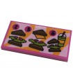 Dark Pink Tile 2x4 Menu Black Number 2, 3 and 5, Sandwiches and Smoothie on B. Light Orange and Bright Pink Pattern (Sticker)