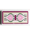 White Tile 2 x 4 with Bright Pink Crest and Sand Green Scrollwork Pattern (Sticker) - Set 41068