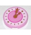 Bright Pink Tile, Round 2 x 2 with Bottom Stud Holder with Dark Pink Clock with Gold Hands Pattern