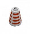 White Cone 2 x 2 x 2 - Blocked Open Stud with Horizontal Red Stripes Pattern