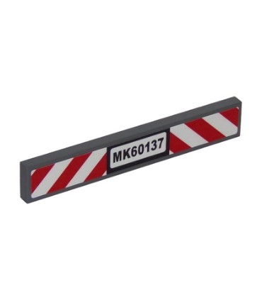 Dark Bluish Gray Tile 1 x 6 with Red and White Danger Stripes and 'MK60137' Pattern (Sticker) - Set 60137