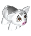 White Pig, Friends with Black Eyebrows, Reddish Brown Eyes Looking Up, Bright Pink Nose, and Dark Bluish Gray Smooth Spots