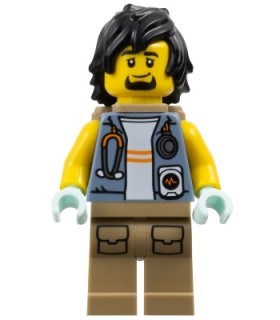 City Jungle Explorer - Sand Blue Jacket, Stethoscope, Dark Tan Legs, Black Hair, Backpack
