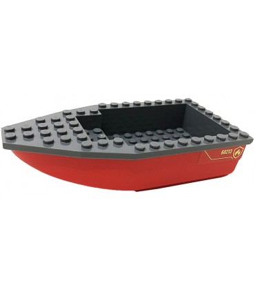 Red Boat, Hull Unitary 16 x 8 with D. Bluish Gray with Bright Light Yellow '60213' and Fire Logo Badge on Both Sides (Stickers)