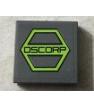 Dark Bluish Gray Tile 2 x 2 with Black 'OSCORP' on Lime Hexagon Pattern (Sticker) - Set 76016