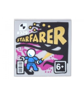 Light Bluish Gray Tile 2 x 2 with 329 STARFARER and '6+' Pattern