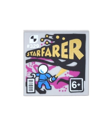 Light Bluish Gray Tile 2 x 2 with 329 STARFARER and '6+' Pattern