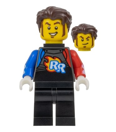 Rocket Racer - Stuntz Driver, Black Jumpsuit with Blue and Red Arms, Dark Brown Hair