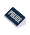 White Slope 30 1 x 2 x 2/3 with White 'POLICE' on Dark Blue Background Pattern