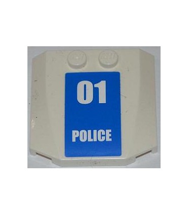 White Wedge 4 x 4 x 2/3 Triple Curved with White '01 POLICE' on Blue Background Pattern (Sticker) - Set 7744