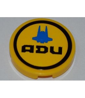 Yellow Tile, Round 2 x 2 with Interceptor Shuttle Outline and 'ADU' Pattern (Sticker) - Set 7066