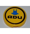 Yellow Tile, Round 2 x 2 with Interceptor Shuttle Outline and 'ADU' Pattern (Sticker) - Set 7066