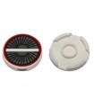 White Tile, Round 2 x 2 with Bottom Stud Holder with Engine Inlet, Vanes, White Crossbar and Dark Red Circle Pattern