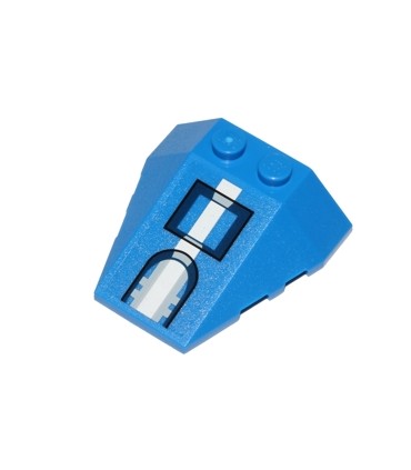 Blue Wedge 4 x 4 Triple with Stud Notches with White Stripe and Rectangle Pattern (Sticker) - Set 75002