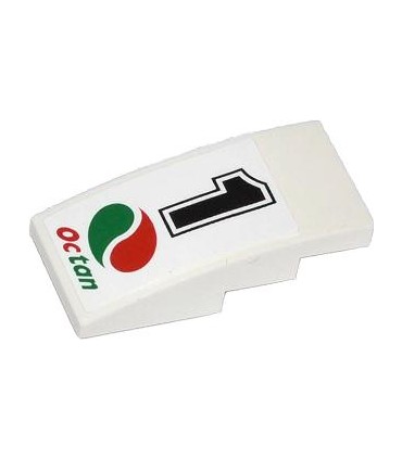 White Slope, Curved 4 x 2 with Black Number 1 and Octan Logo Pattern (Sticker) - Set 60053