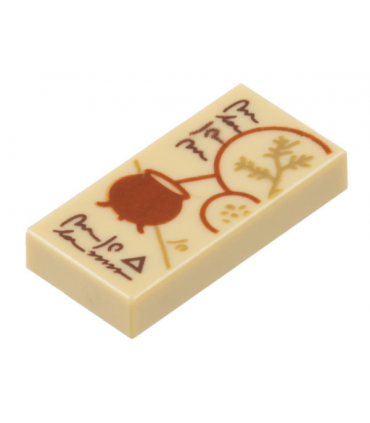 Tan Tile 1 x 2 with Dark Brown Text, Dark Orange Cauldron, and Dark Tan Spell Ingredients Pattern