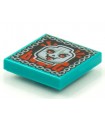 Dark Turquoise Tile 2 x 2 with BeatBit Album Cover - Skull with Red Eyes and Tongue Pattern