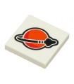 White Tile 2 x 2 with Reddish Orange, Red and Black Classic Space Logo Pattern