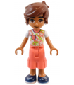 Friends Leo - White Shirt with Coral Flowers, Coral Cropped Trousers, Dark Blue Shoes