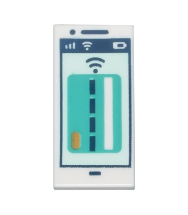 White Tile 1 x 2 -Smartphone with Dark Turquoise Debit / Credit Card and Dark Blue Signal Strength on Light Aqua Pattern