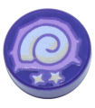 Dark Purple Tile, Round 1 x 1 with Medium Lavender and White Ammonite and Stars Pattern (Animal Crossing Fossil)