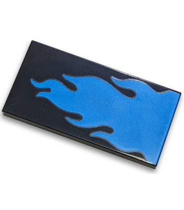 Black Tile 2 x 4 with Dark Azure Flame Pattern