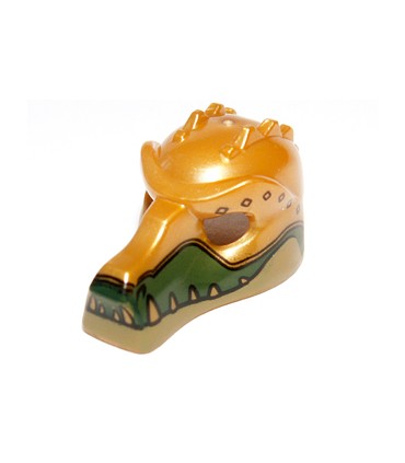 Pearl Gold Minifigure, Headgear Mask Crocodile with Gold Teeth and Black Diamonds Pattern